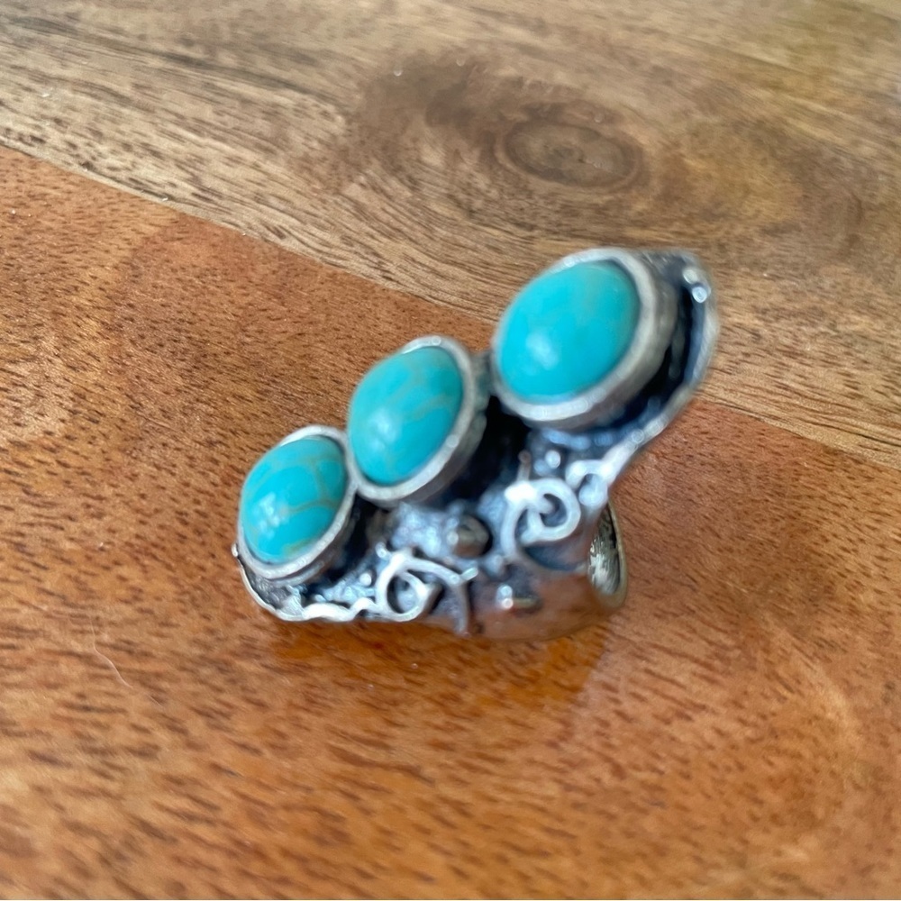 Turquoise Silver Tone Statement Ring - image 4